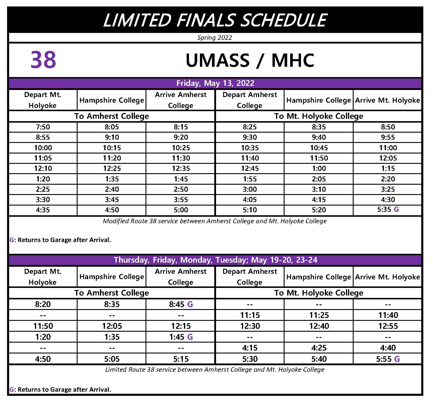Spring 2022 finals bus schedules | FCI
